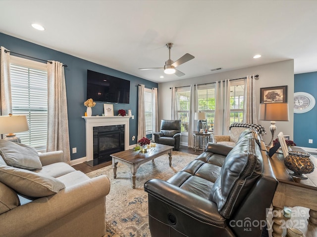 1149 Mayapple Way, Belmont, NC 28012 - living area with recessed lighting, ceiling fan, wood finished floors, and baseboards