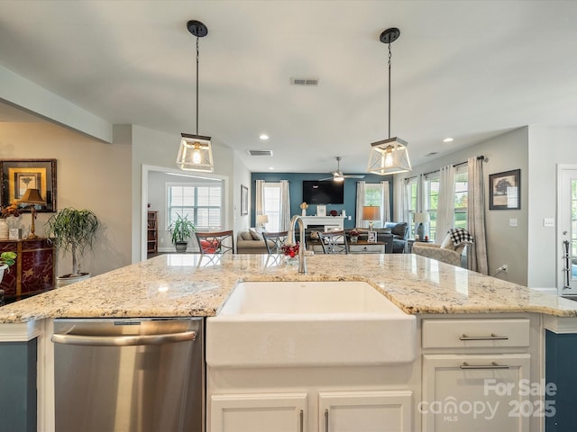 1149 Mayapple Way, Belmont, NC 28012 - kitchen with open floor plan, visible vents, dishwasher, and a sink