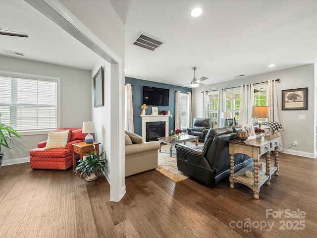1149 Mayapple Way, Belmont, NC 28012 - living room featuring baseboards, visible vents, and dark wood-style flooring