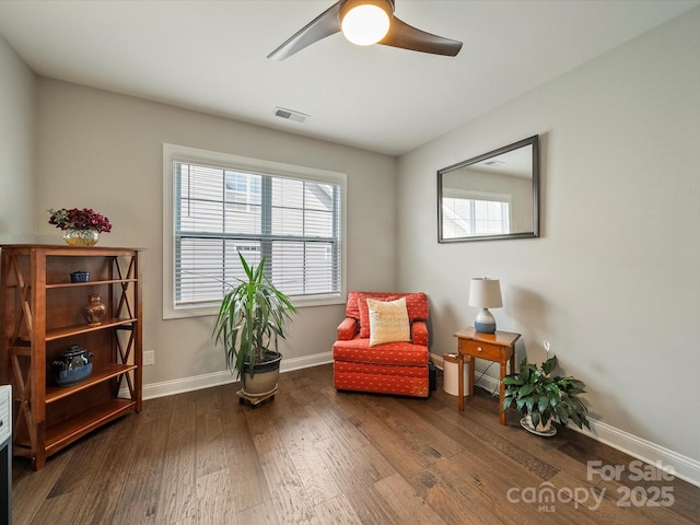 1149 Mayapple Way, Belmont, NC 28012 - sitting room featuring visible vents, ceiling fan, wood finished floors, and baseboards