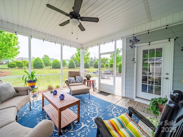 1149 Mayapple Way, Belmont, NC 28012 - sunroom featuring ceiling fan and outdoor lounge area