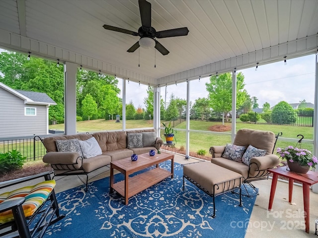 1149 Mayapple Way, Belmont, NC 28012 - view of patio / terrace featuring fence, ceiling fan, and outdoor lounge area