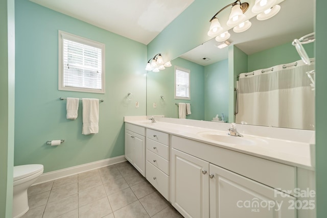 13360 Old Compton Ct, Pineville, NC 28134 - full bath with a sink, toilet, double vanity, baseboards, and tile patterned flooring