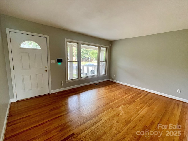 foyer with wood finished floors, a healthy amount of sunlight, and baseboards