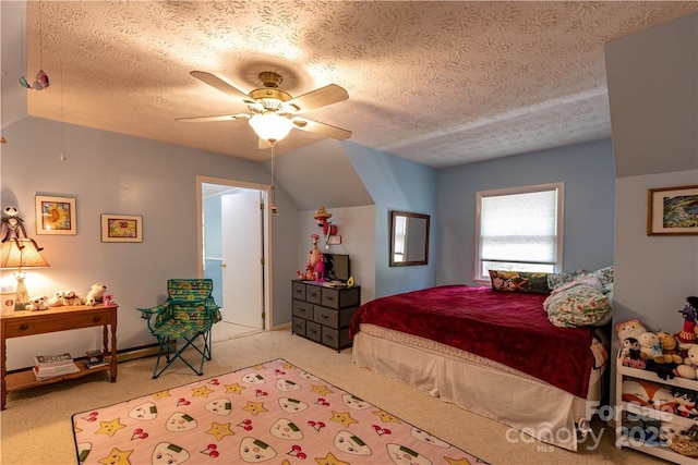597 Sweetwater Rdg, Burnsville, NC 28714 - bedroom with a textured ceiling, light colored carpet, and ceiling fan