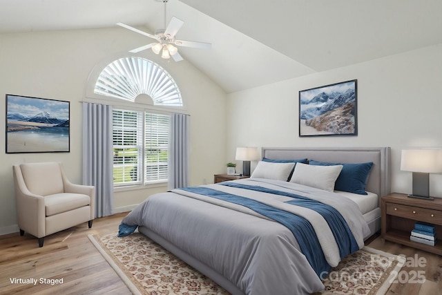 260 Treebark Rd, Statesville, NC 28625 - bedroom featuring lofted ceiling, light wood-style flooring, baseboards, and a ceiling fan
