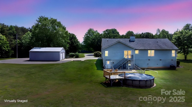 260 Treebark Rd, Statesville, NC 28625 - back of property featuring a yard, stairs, an outbuilding, and a chimney