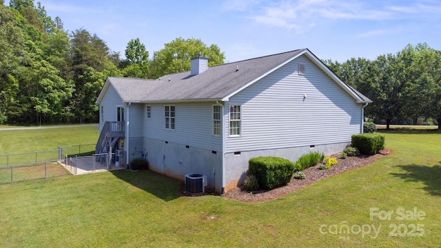 260 Treebark Rd, Statesville, NC 28625 - rear view of property with crawl space, a chimney, central AC, and stairs