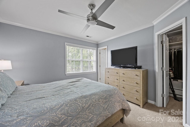 3736 Melrose Cottage Dr, Matthews, NC 28105 - bedroom featuring crown molding, carpet, a ceiling fan, and visible vents
