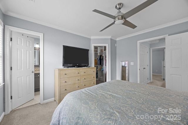 3736 Melrose Cottage Dr, Matthews, NC 28105 - bedroom featuring baseboards, ornamental molding, a spacious closet, and light carpet
