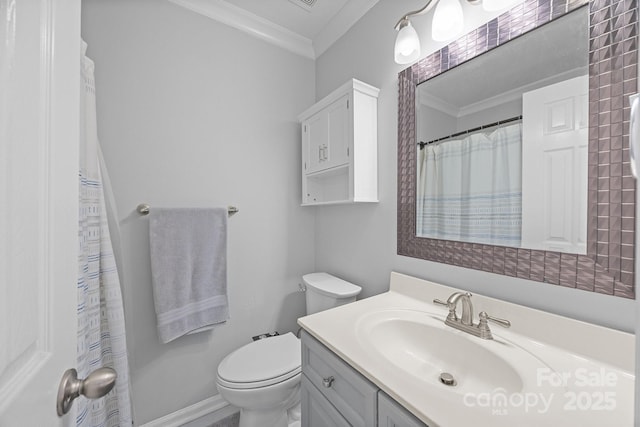 3736 Melrose Cottage Dr, Matthews, NC 28105 - full bath with toilet, ornamental molding, and vanity