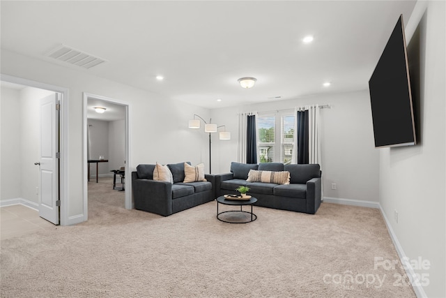 1287 Fishing Creek Rd, Lake Wylie, SC 29710 - living room with light colored carpet, recessed lighting, and baseboards