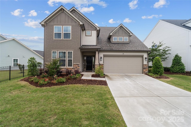 1287 Fishing Creek Rd, Lake Wylie, SC 29710 - craftsman house with board and batten siding, an attached garage, roof with shingles, driveway, and stone siding