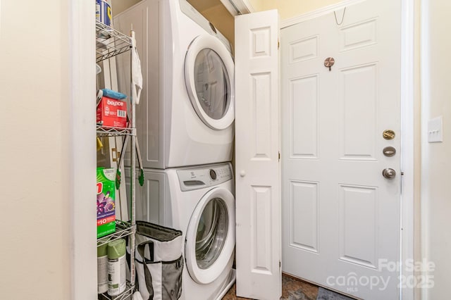 814 Independence Dr, Wingate, NC 28174 - laundry room featuring laundry area and stacked washer / dryer