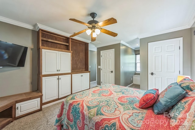 13312 Edgetree Dr, Pineville, NC 28134 - bedroom with crown molding, ceiling fan, carpet floors, and baseboards