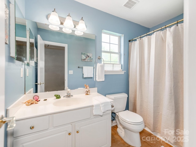 full bath featuring toilet, tile patterned floors, and vanity
