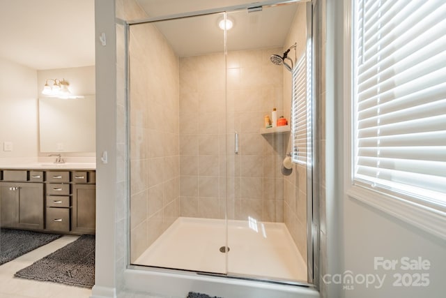 804 Lyndon Station Dr, Pineville, NC 28134 - full bath with vanity, tile patterned flooring, and a stall shower