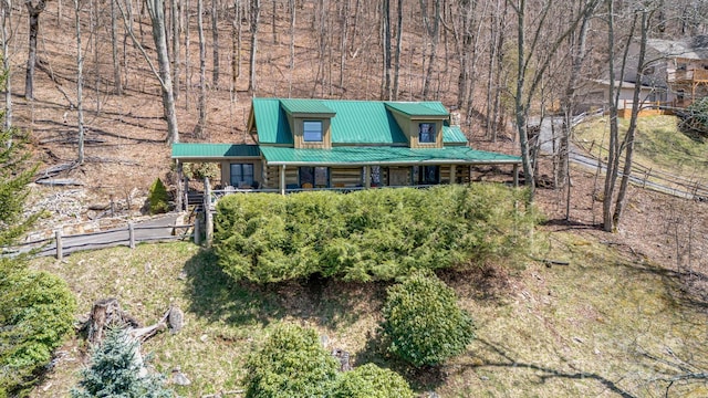 1873 El Miner Dr, Mars Hill, NC 28754 - view of front of property featuring metal roof, a porch, and fence