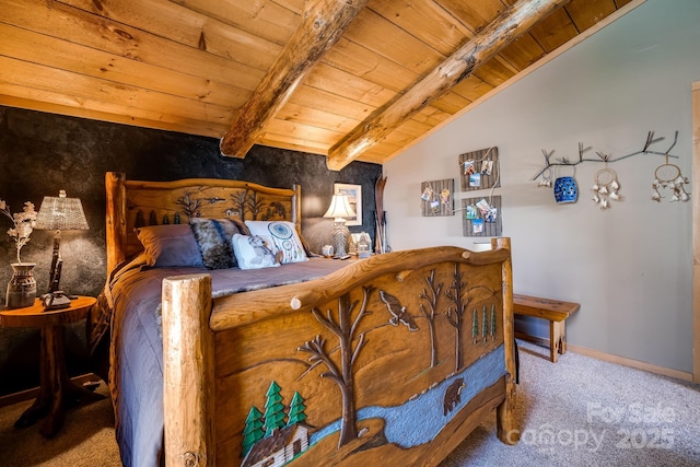 1873 El Miner Dr, Mars Hill, NC 28754 - bedroom with lofted ceiling with beams, wooden ceiling, carpet, and baseboards