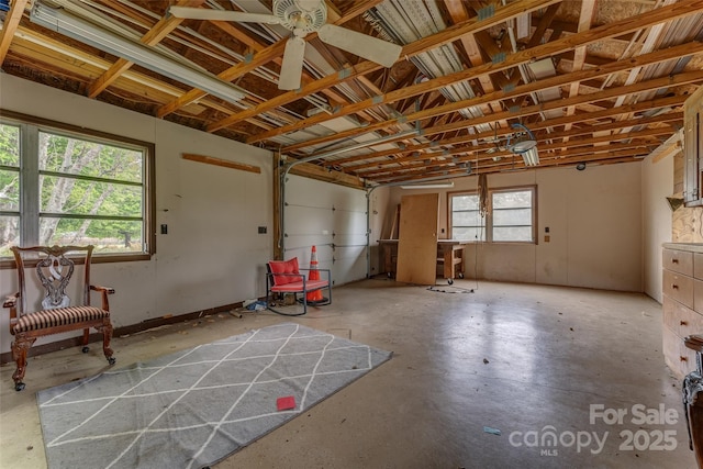 garage with ceiling fan