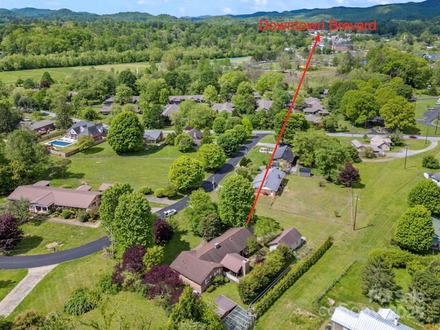 drone / aerial view with a mountain view