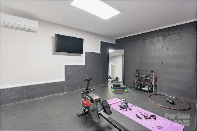 workout area with an AC wall unit