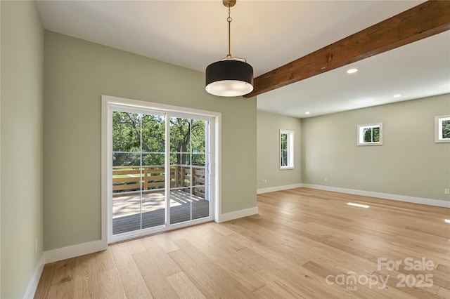 338 Emma Rd, Asheville, NC 28806 - spare room with light wood finished floors, baseboards, recessed lighting, and beam ceiling