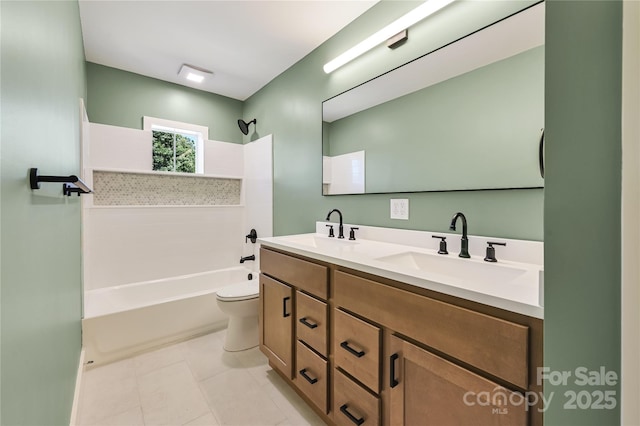 338 Emma Rd, Asheville, NC 28806 - bathroom featuring double vanity, shower / washtub combination, toilet, and tile patterned floors