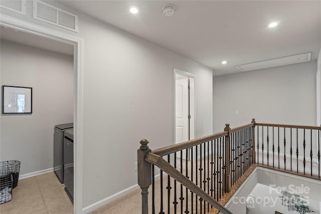 15622 Little Bluestem St, Charlotte, NC 28278 - corridor with an upstairs landing, recessed lighting, baseboards, and attic access