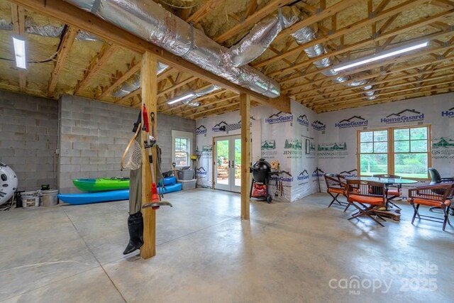basement with plenty of natural light and french doors
