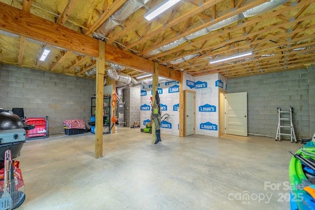 unfinished basement with concrete block wall