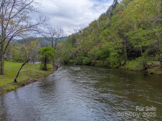 property view of water with a wooded view