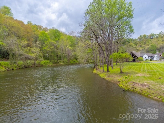 water view featuring a wooded view