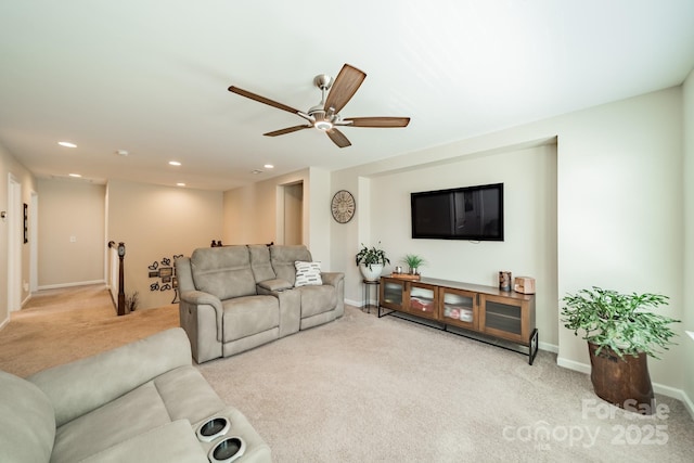 16507 Palisades Commons Dr, Charlotte, NC 28278 - living room featuring carpet floors, baseboards, a ceiling fan, and recessed lighting