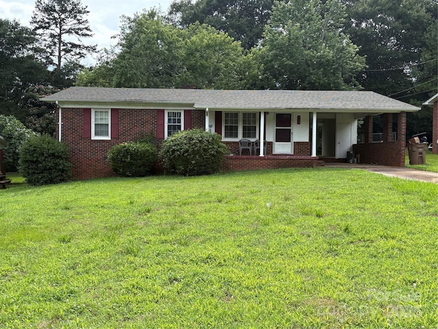 908 Mcgowan Rd, Shelby, NC 28150 - ranch-style house with brick siding, covered porch, and a front yard