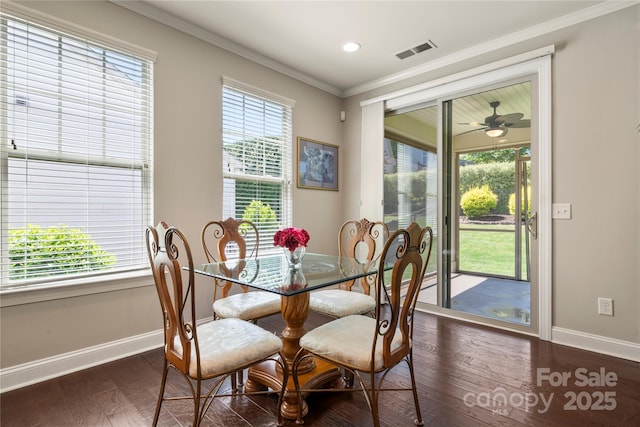 199 Blossom Ridge Dr, Mooresville, NC 28117 - dining space featuring baseboards, visible vents, a healthy amount of sunlight, and dark wood-type flooring