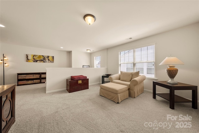 199 Blossom Ridge Dr, Mooresville, NC 28117 - carpeted living area featuring baseboards, recessed lighting, and visible vents