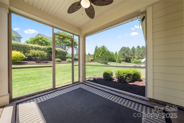 199 Blossom Ridge Dr, Mooresville, NC 28117 - unfurnished sunroom featuring a ceiling fan