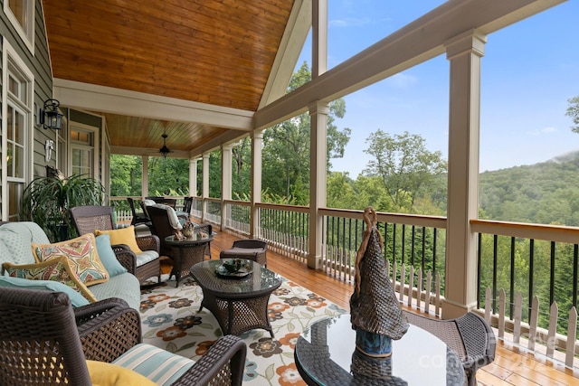206 Stone Valley Way Unit 23, Hendersonville, NC 28792 - wooden terrace with ceiling fan and an outdoor living space