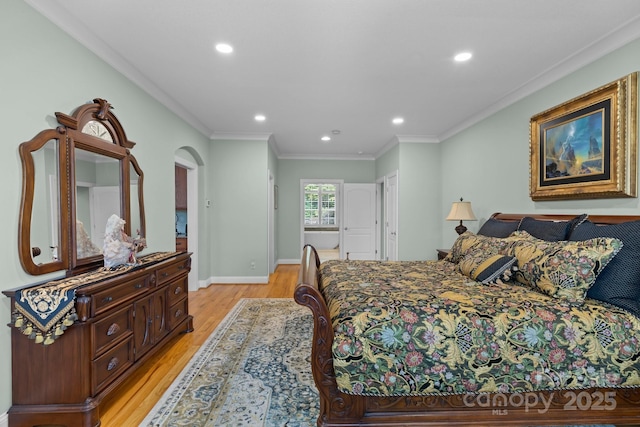 206 Stone Valley Way Unit 23, Hendersonville, NC 28792 - bedroom with light wood-type flooring, recessed lighting, crown molding, and baseboards