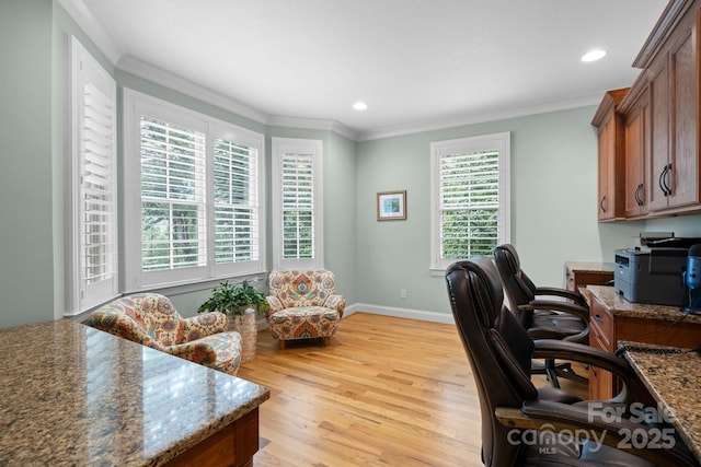 206 Stone Valley Way Unit 23, Hendersonville, NC 28792 - office featuring light wood finished floors, crown molding, baseboards, and recessed lighting