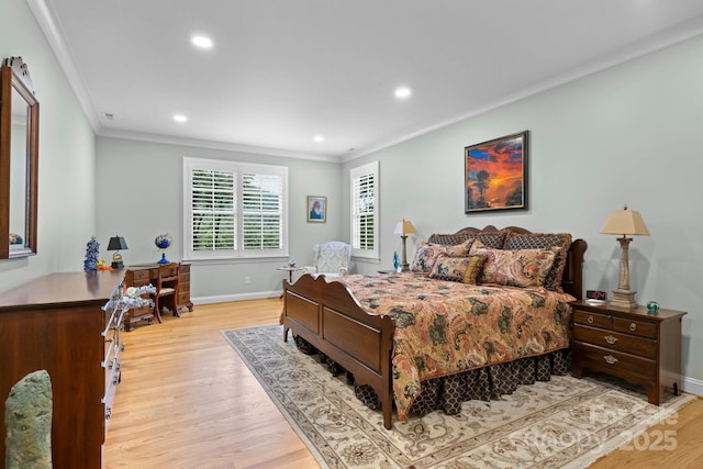 206 Stone Valley Way Unit 23, Hendersonville, NC 28792 - bedroom featuring crown molding, light wood finished floors, baseboards, and recessed lighting