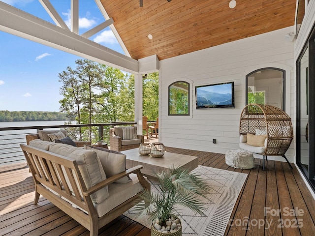 8044 Edgewater Dr Unit 100, Norwood, NC 28128 - deck with an outdoor living space and a water view