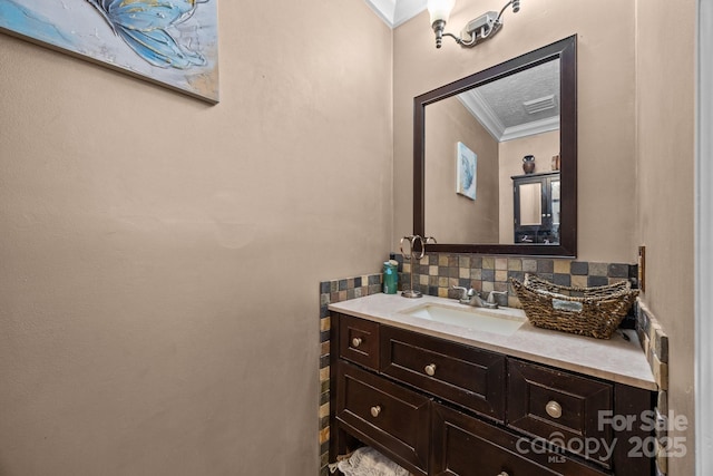 166 Kennedy Rd, Weaverville, NC 28787 - bathroom featuring ornamental molding, vanity, and backsplash