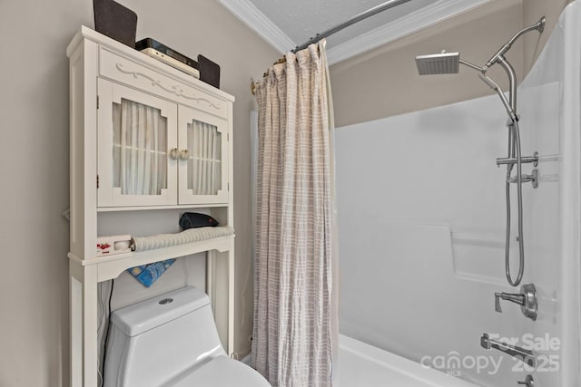 166 Kennedy Rd, Weaverville, NC 28787 - full bathroom with shower / tub combo with curtain, ornamental molding, and toilet