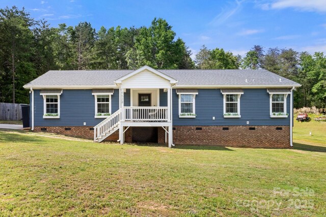 5528 Little Mountain Rd, Gastonia, NC 28056 - ranch-style home featuring crawl space, a front lawn, stairway, a porch, and roof with shingles