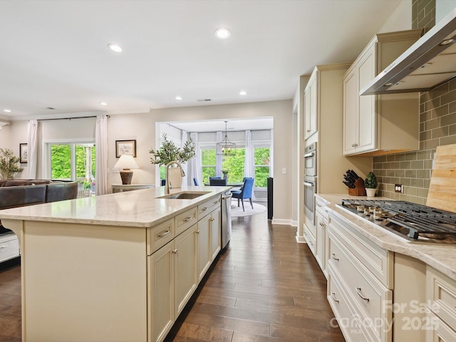 5420 Meadowcroft Way, Fort Mill, SC 29708 - kitchen featuring stainless steel appliances, wall chimney exhaust hood, a sink, healthy amount of natural light, and recessed lighting