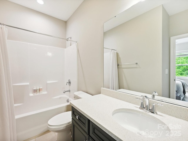 5420 Meadowcroft Way, Fort Mill, SC 29708 - bathroom with toilet, vanity, shower / tub combo, and tile patterned flooring