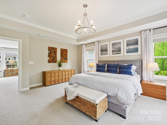 5420 Meadowcroft Way, Fort Mill, SC 29708 - bedroom featuring a chandelier, carpet flooring, crown molding, and baseboards