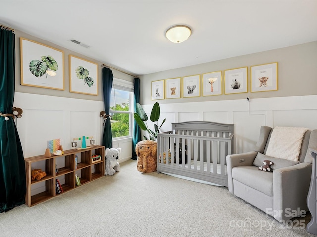 5420 Meadowcroft Way, Fort Mill, SC 29708 - carpeted bedroom with a decorative wall, a nursery area, and a wainscoted wall